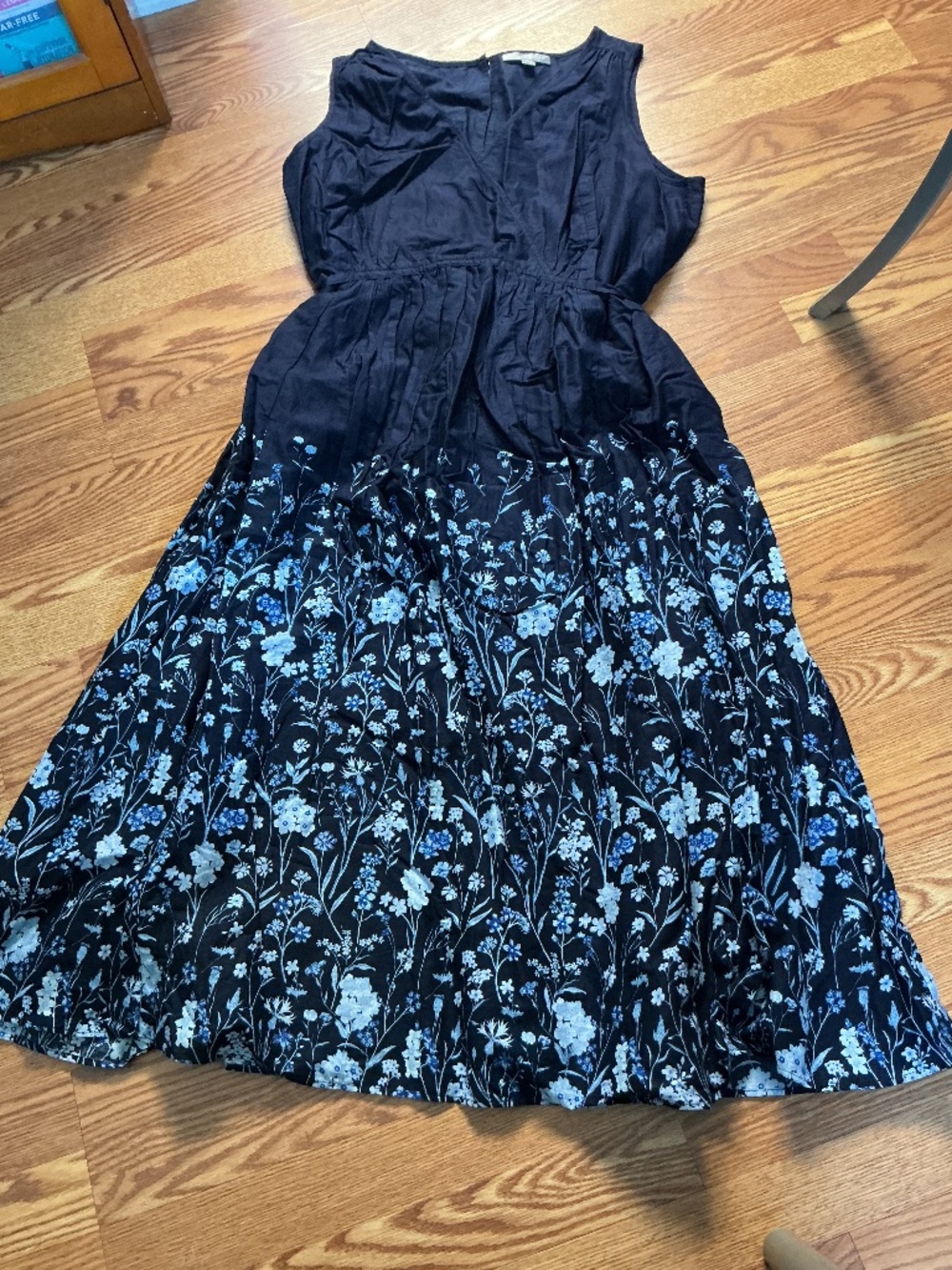 Woman Within Navy Blue Floral Sleeveless Tie Back Sundress   Size 22W